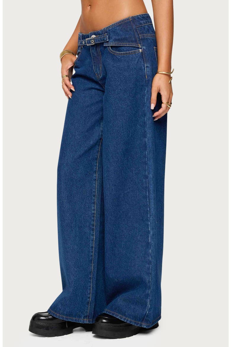 Edie Belted Low Rise Wide Leg Jeans, Alternate, color, BLUE