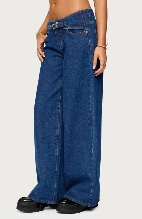 Edikted Edie Belted Low Rise Wide Leg Jeans In Blue