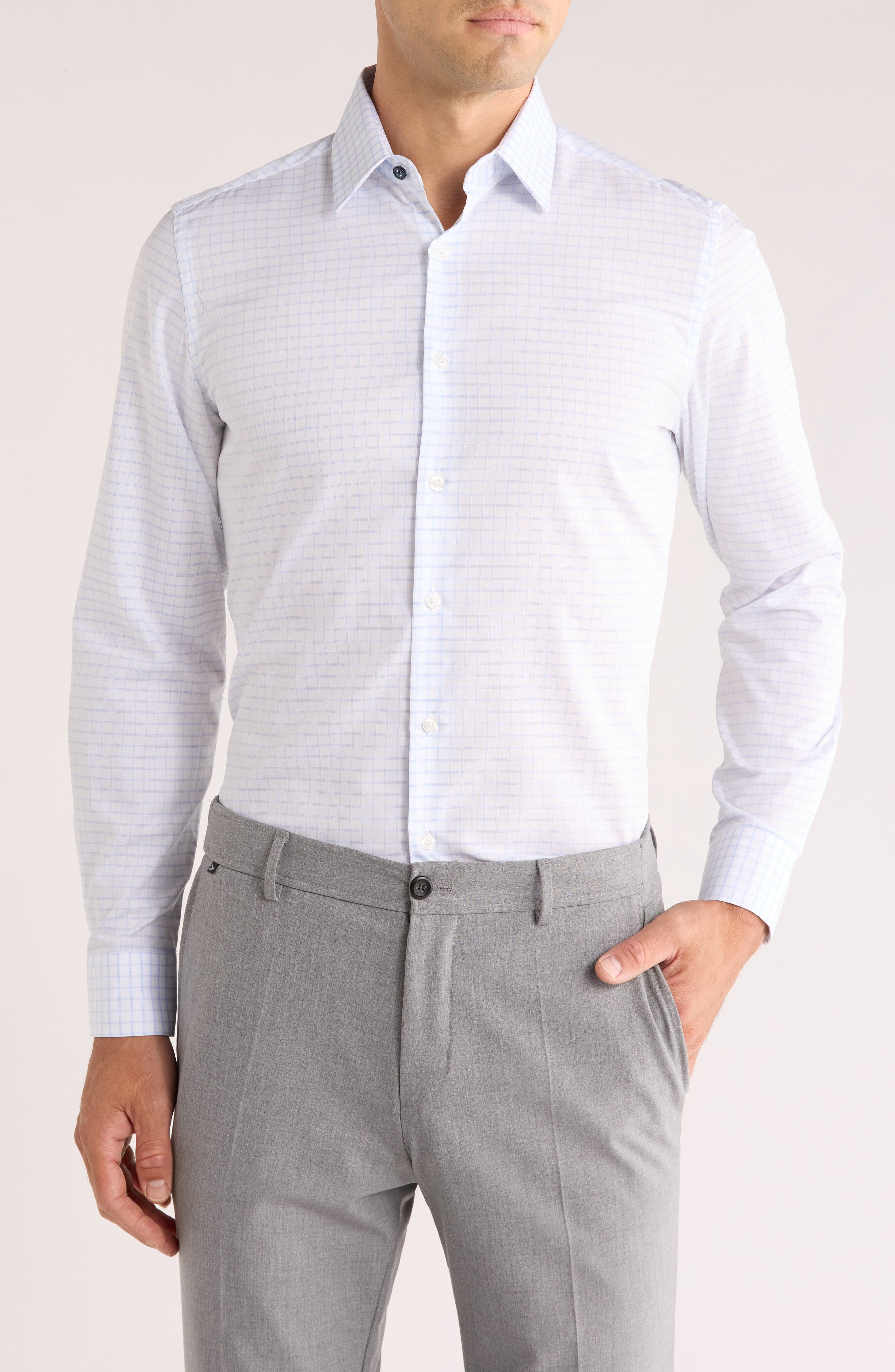 Duchamp Tailored Fit Check Stretch Cotton Dress Shirt