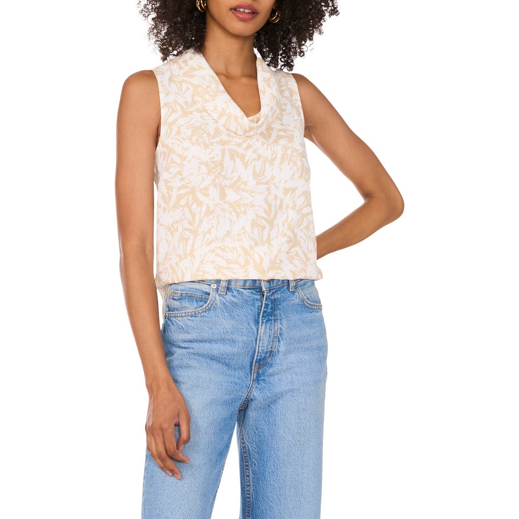 VINCE CAMUTO VINCE CAMUTO LEAF PRINT SLEEVELESS COWL NECK TOP