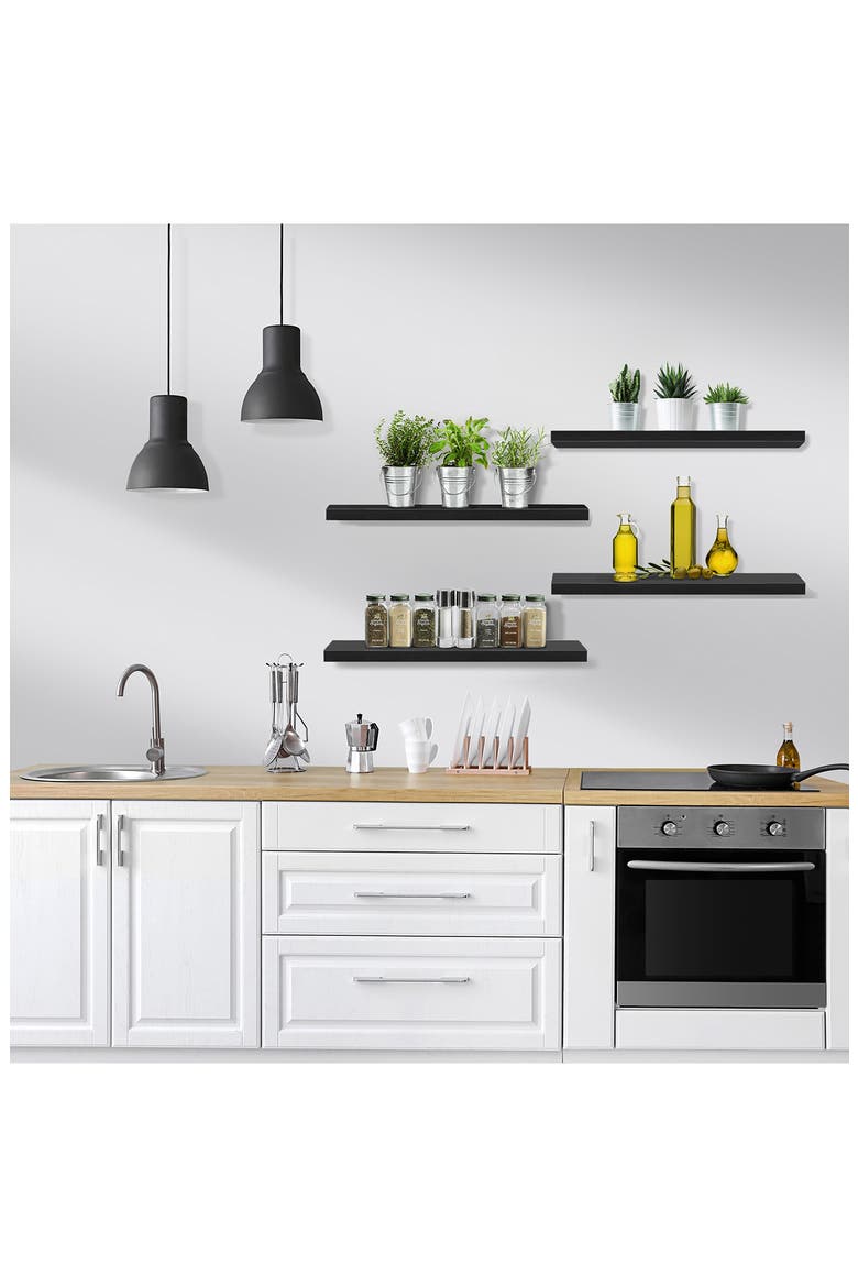24" x 9" Set of 4 Floating Wall Shelves, Alternate, color, BLACK