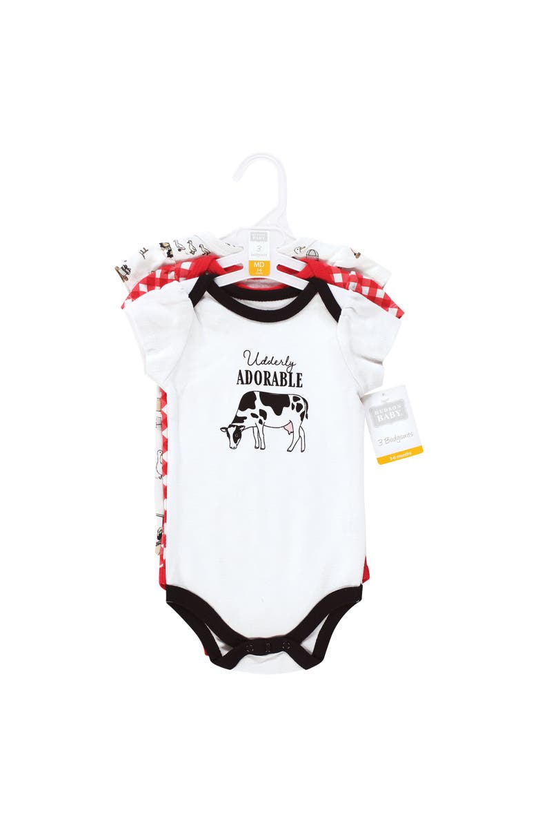 Hudson Baby Three-Piece Set of Cotton Bodysuits, Alternate, color, Udderly Adorable