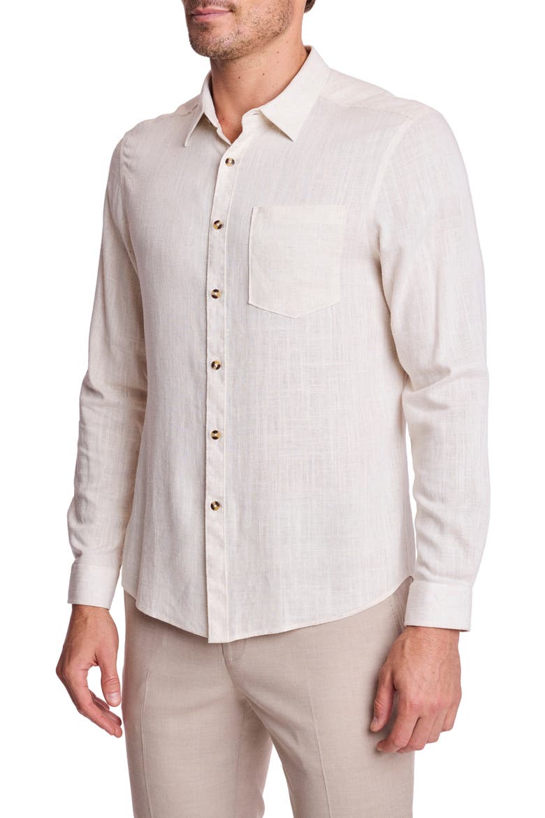 Cabo Trim Fit Linen Blend Button-Up Shirt, Alternate, color, NATURAL BEIGE