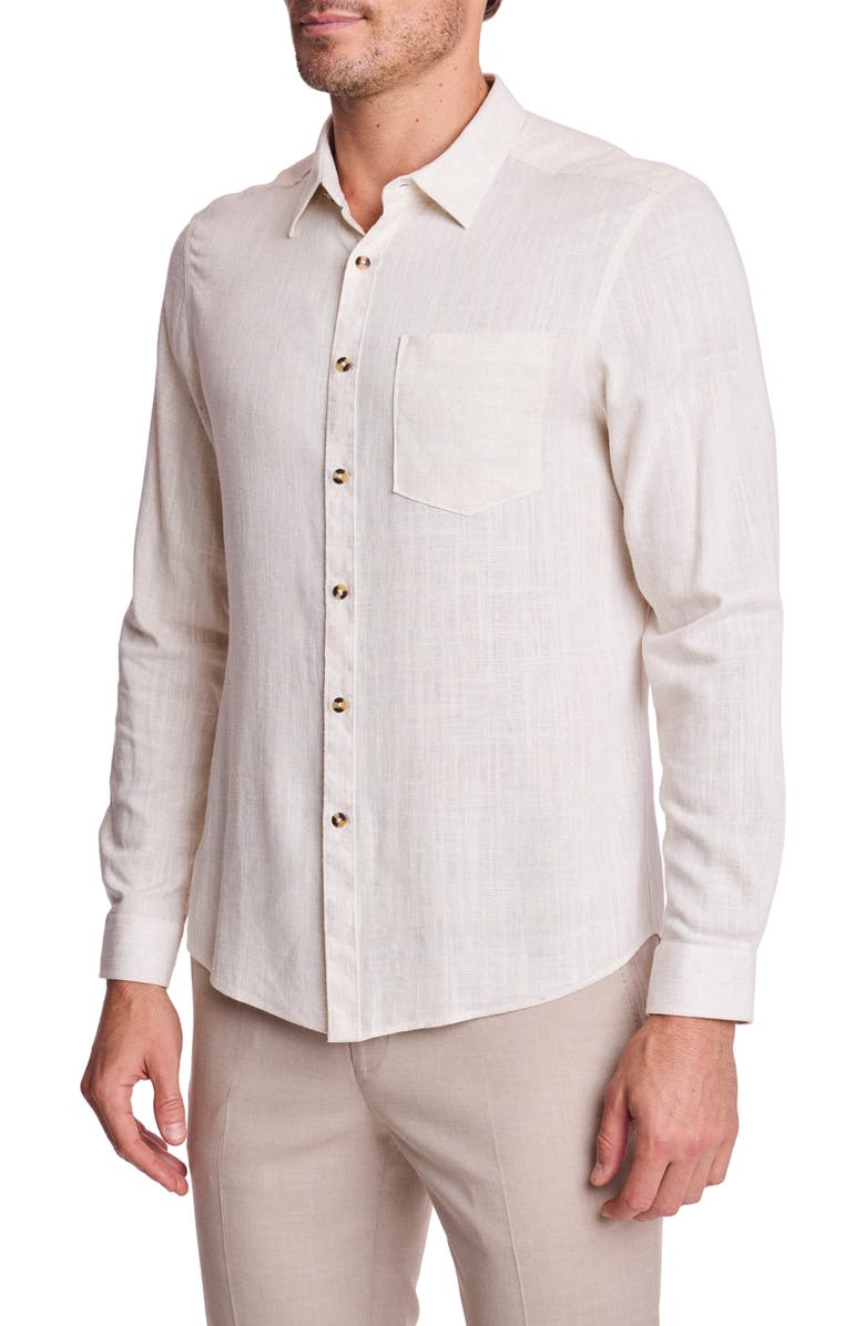 PAISLEY & GRAY Cabo Trim Fit Linen Blend Button-Up Shirt, Alternate, color, Natural Beige