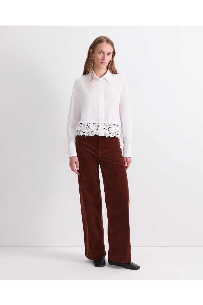 Gracie Cropped Lace Shirt, Alternate, color, White