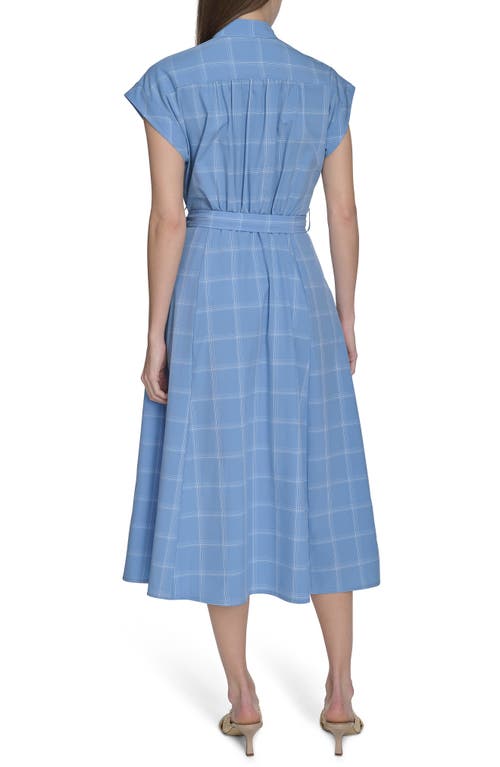 Shop Calvin Klein Windowpane Plaid Cap Sleeve Midi Shirtdress In Bayou White