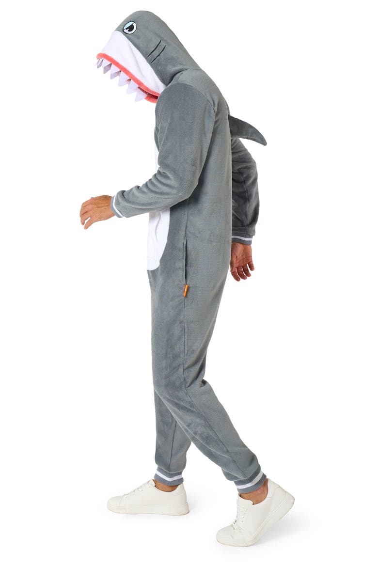 Shark Hooded Fleece Costume Jumpsuit, Alternate, color, GREY