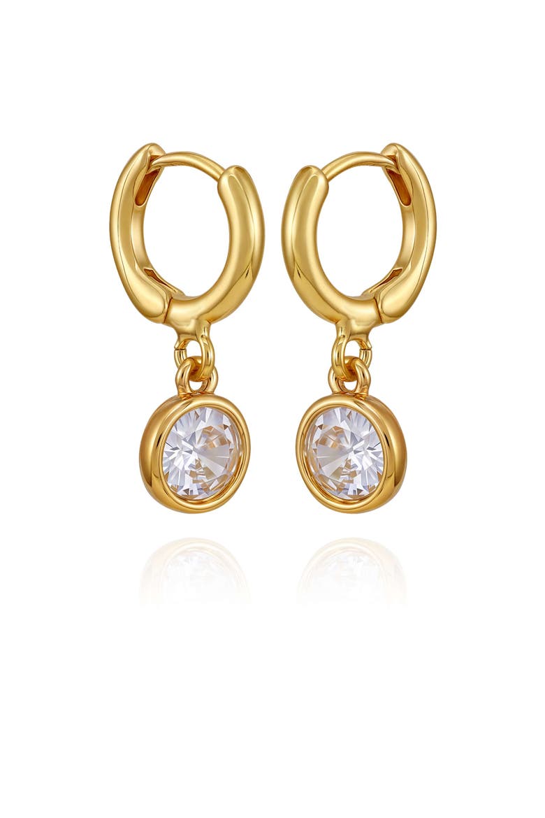 Cubic Zirconia Drop Huggie Hoop Earrings, Alternate, color, 14K Gold Plated