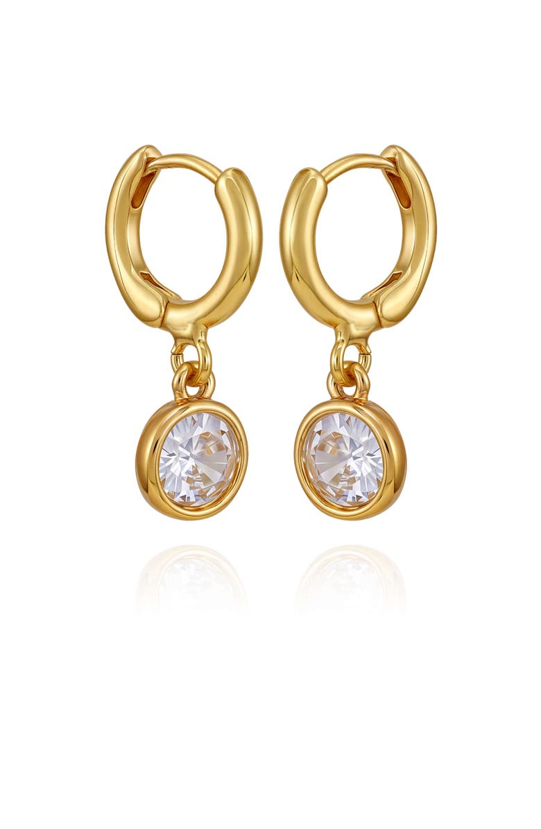 Vince Camuto Cubic Zirconia Drop Huggie Hoop Earrings, Alternate, color, 14K Gold Plated