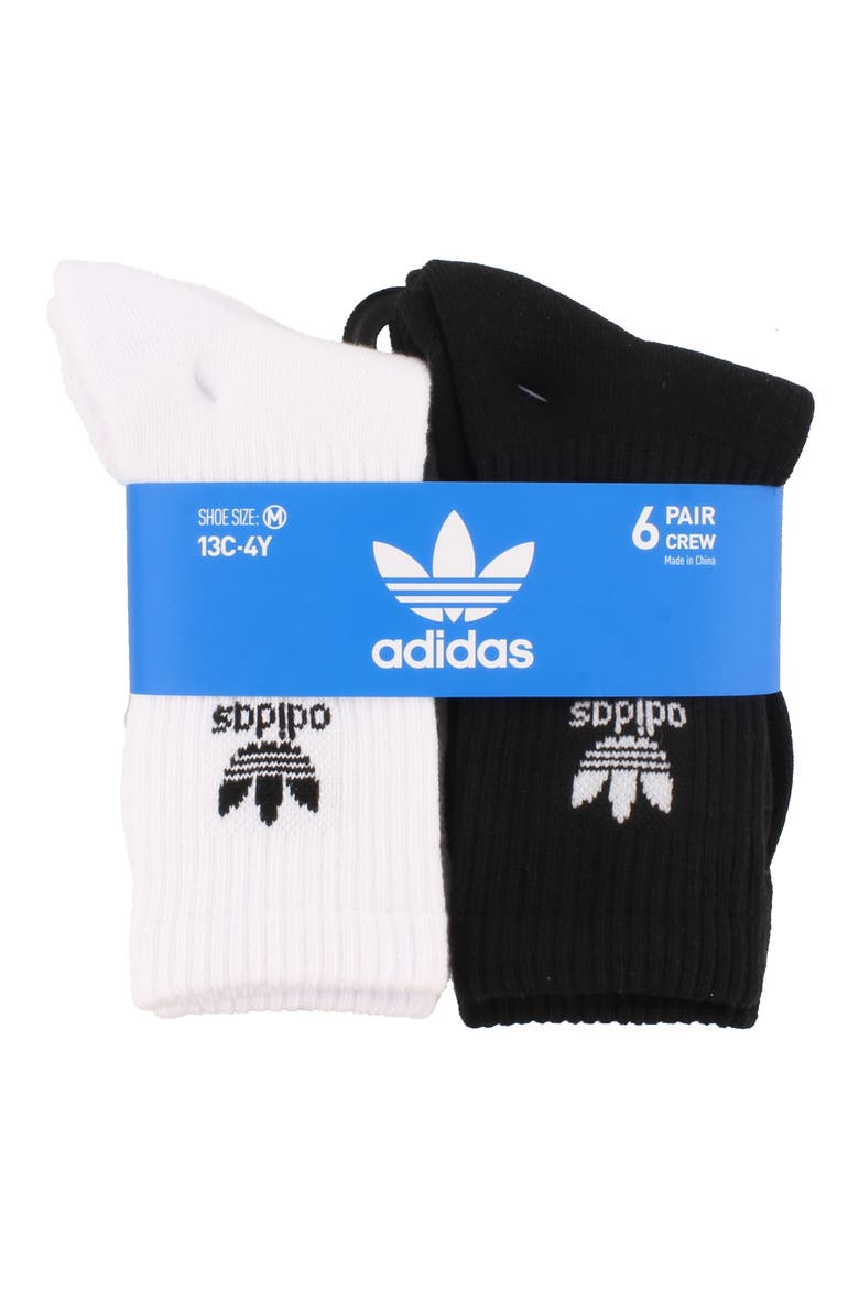 Kids' Trefoil 6-Pack Crew Socks, Alternate, color, WHITE/ BLACK