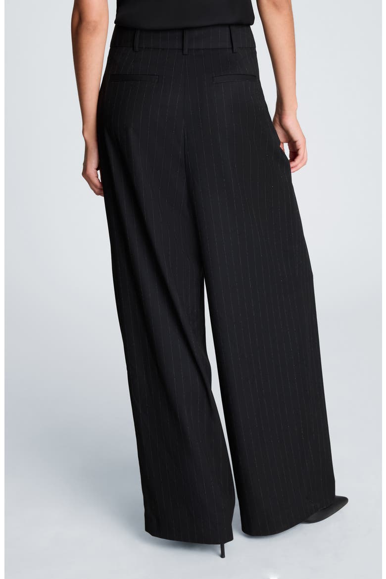 Crossover Pleat Pinstripe Wide Leg Pants, Alternate, color, BLACK/ OYSTER