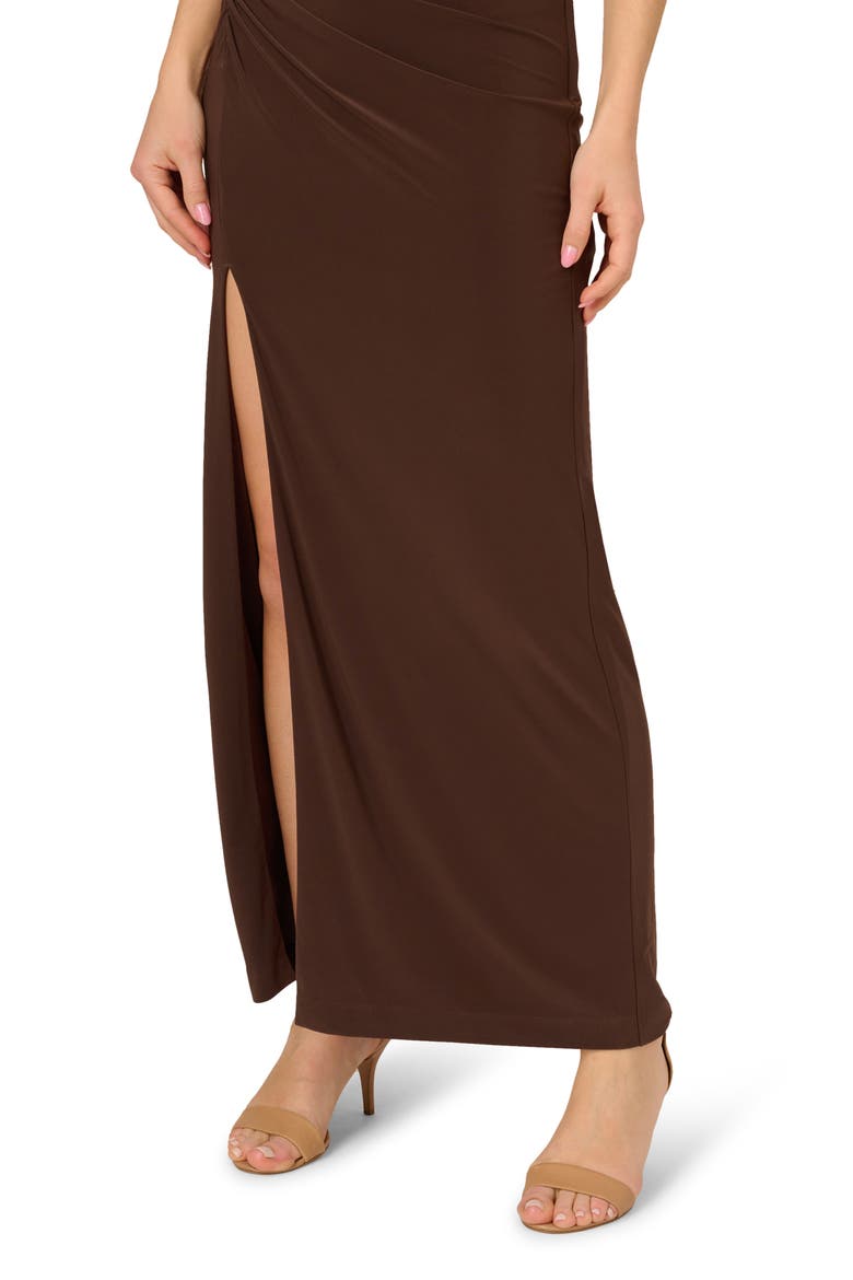 One-Shoulder Chain Strap Jersey Column Gown, Alternate, color, CHOCOLATE