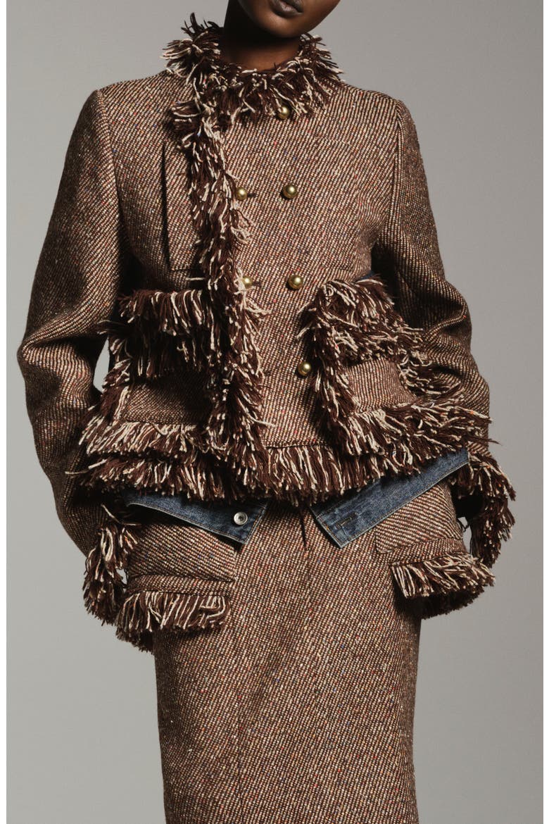 Nep Tweed & Denim Fringe Jacket, Main, color, BEIGE/ BLUE