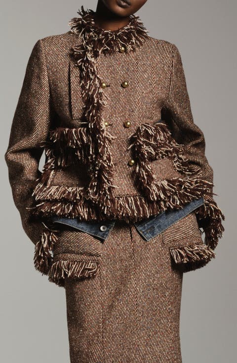 Nep Tweed & Denim Fringe Jacket