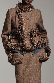 Sacai Nep Tweed & Denim Fringe Jacket