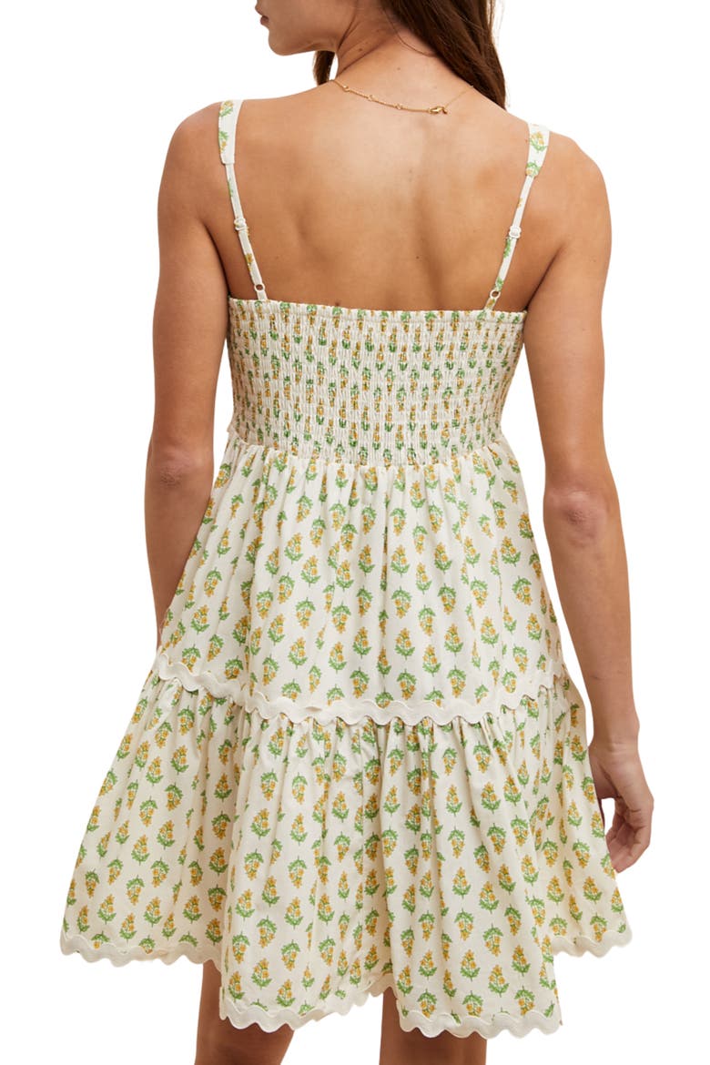 Floral Rickrack Trim Tiered Dress, Alternate, color, CREAM/ GOLDEN