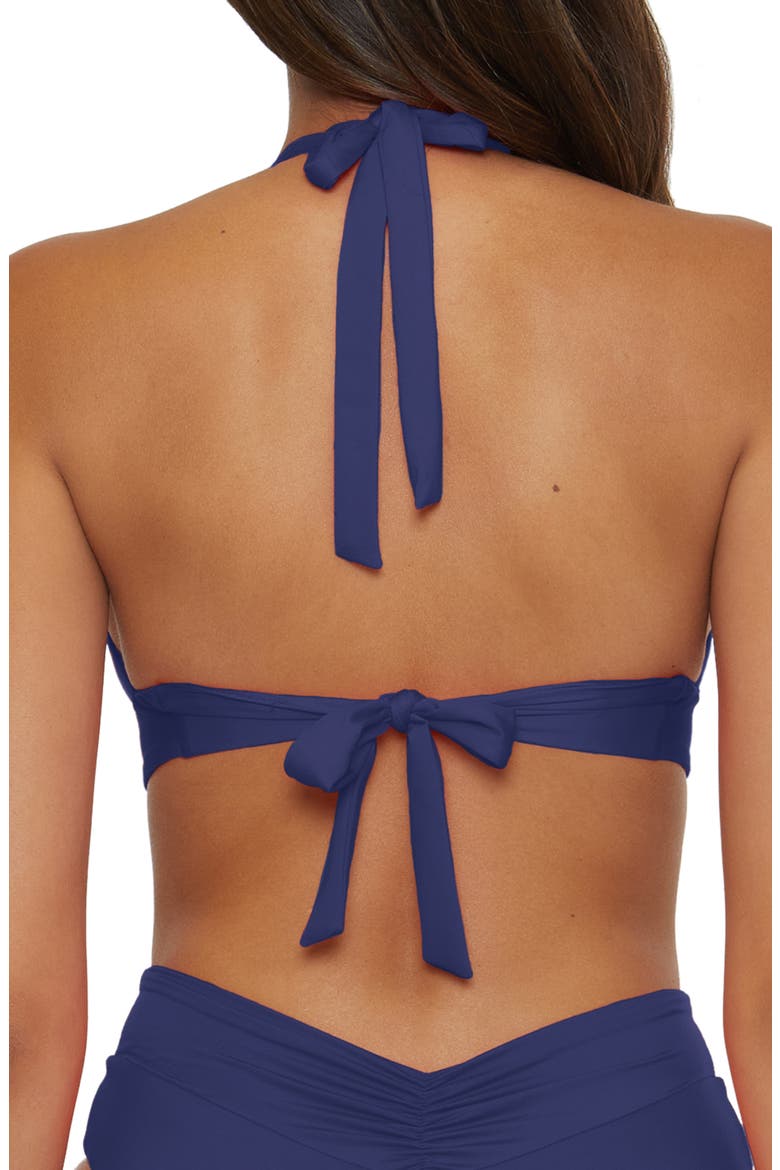 Shirred V-Wire Halter Bikini Top, Alternate, color, MARINA