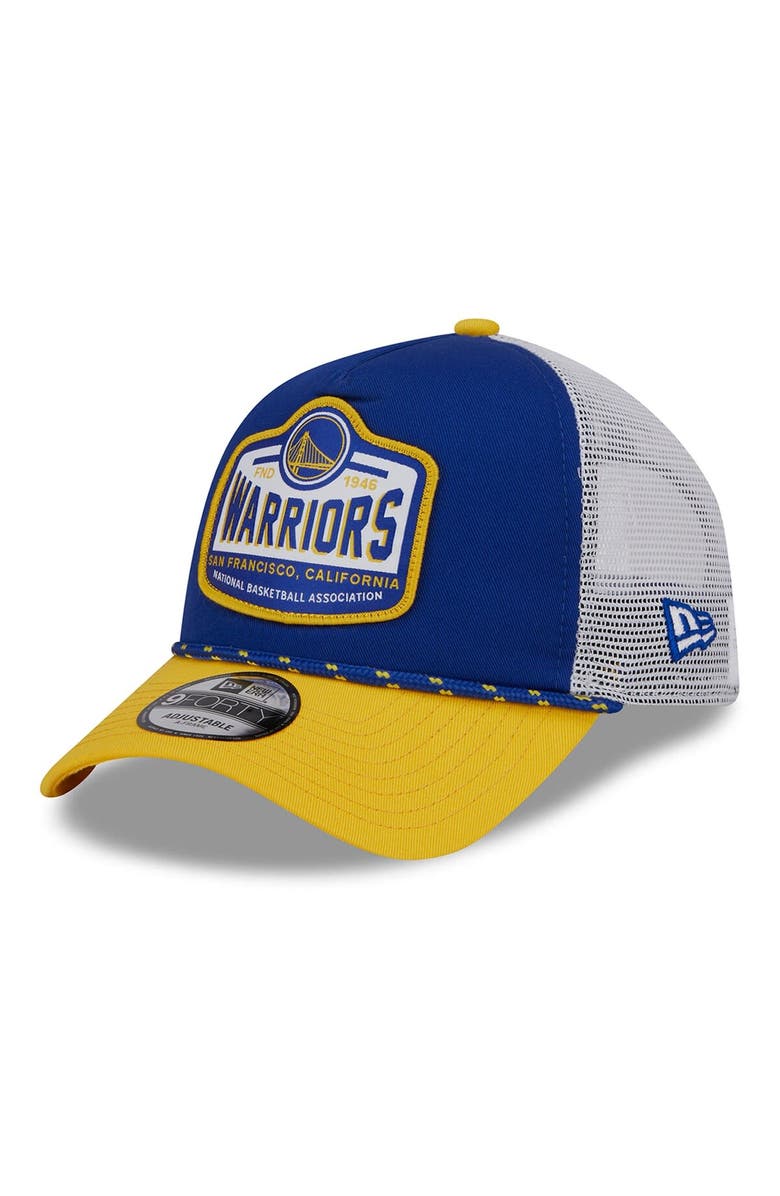 New Era Men's New Era Royal/Gold Golden State Warriors A-Frame 9FORTY Trucker Hat, Main, color, Blue