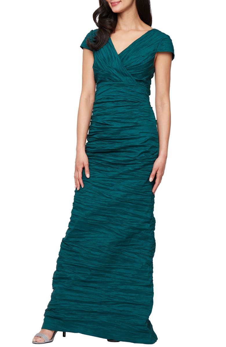 Alex Evenings Crinkle Stretch Taffeta Gown, Main, color, Emerald Green