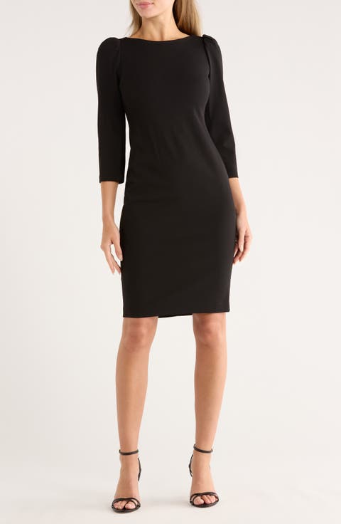 Scuba Crepe Three-Quarter Sleeve Sheath Dress