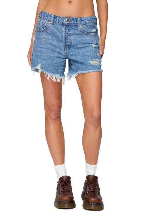Cale Distressed Low RIse Cutoff Denim Shorts (Blue Washed)
