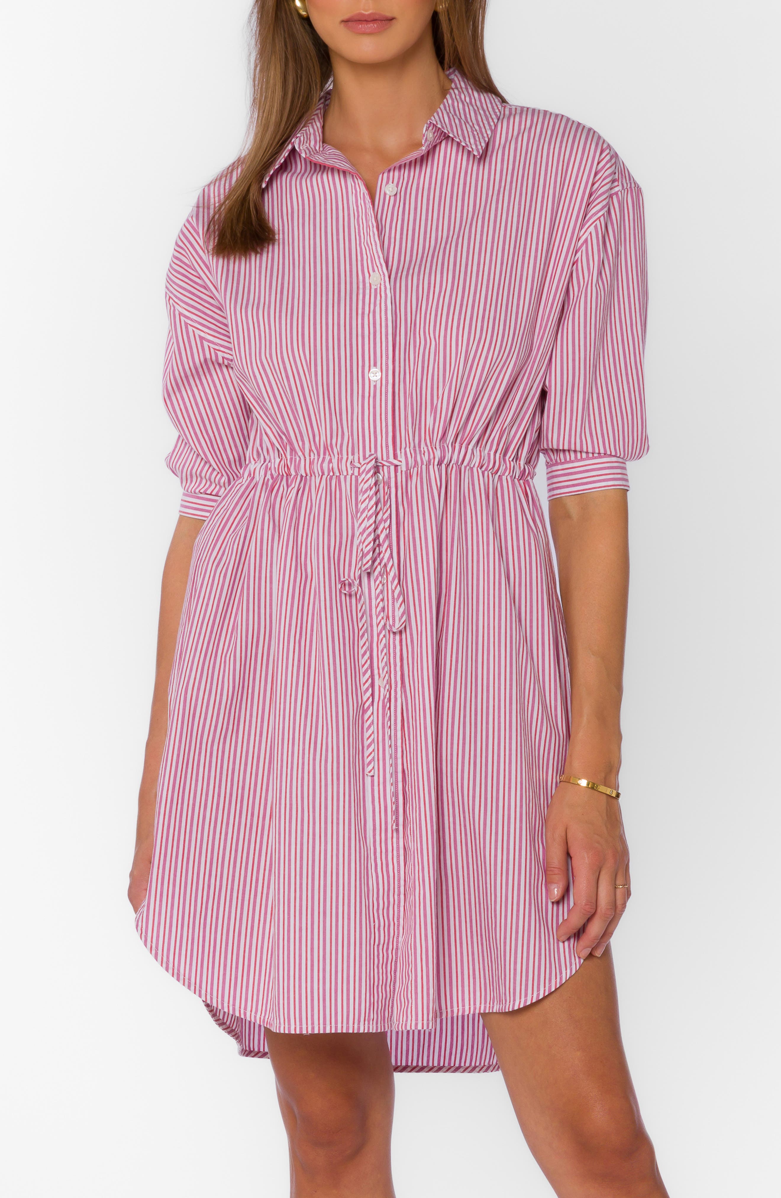 VELVET HEART Stripe Drawstring Waist Shirtdress