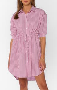 VELVET HEART Stripe Drawstring Waist Shirtdress