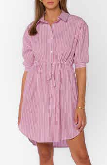 VELVET HEART Stripe Drawstring Waist Shirtdress