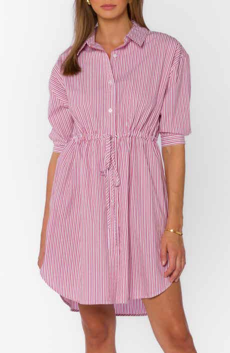 VELVET HEART Stripe Drawstring Waist Shirtdress