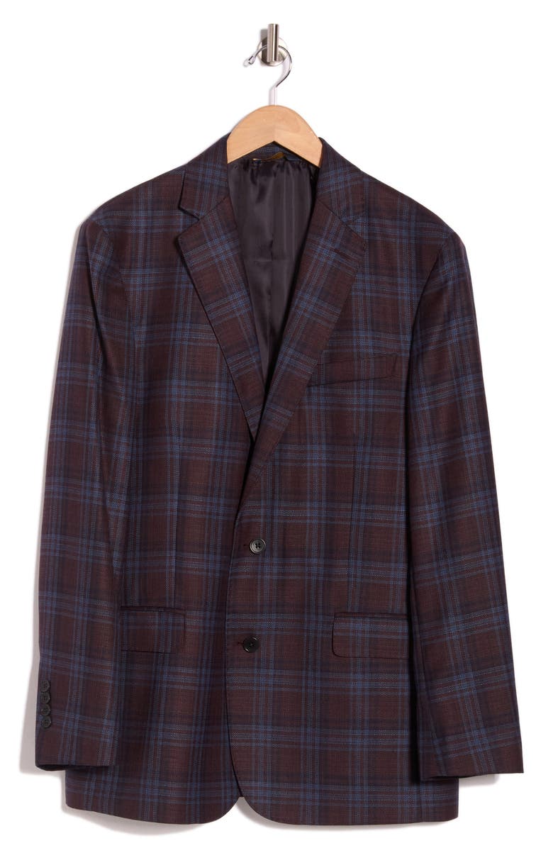 Brooks Brothers Plaid Notch Lapel Wool Sport Coat, Main, color, Burgundy/ Blue Overcheck