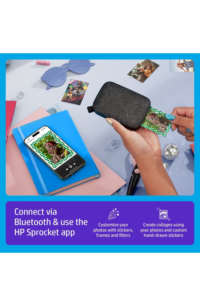 HP Sprocket Portable 2x3 Instant Photo Printer, Prints From iOS or Android Devices, Alternate, color, Black
