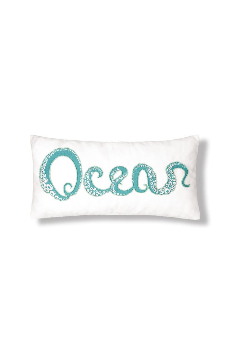 Octi Ocean Beaded Throw Pillow, 14" x 22", Main, color, Green