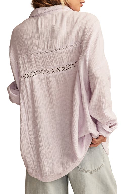 Lucky Brand Lace Inset Cotton Gauze Button-up Shirt In Purple