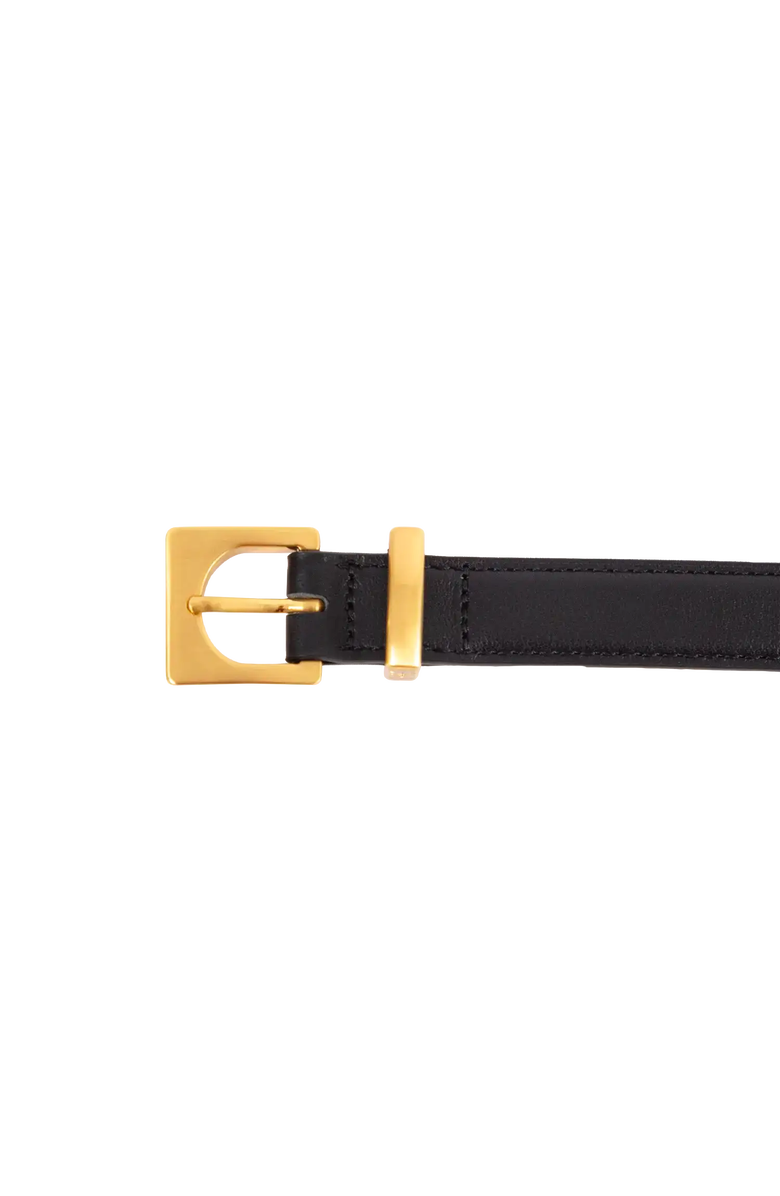 Esthera Cube Buckle Goldtone 20mm Leather Belt, Alternate, color, Black