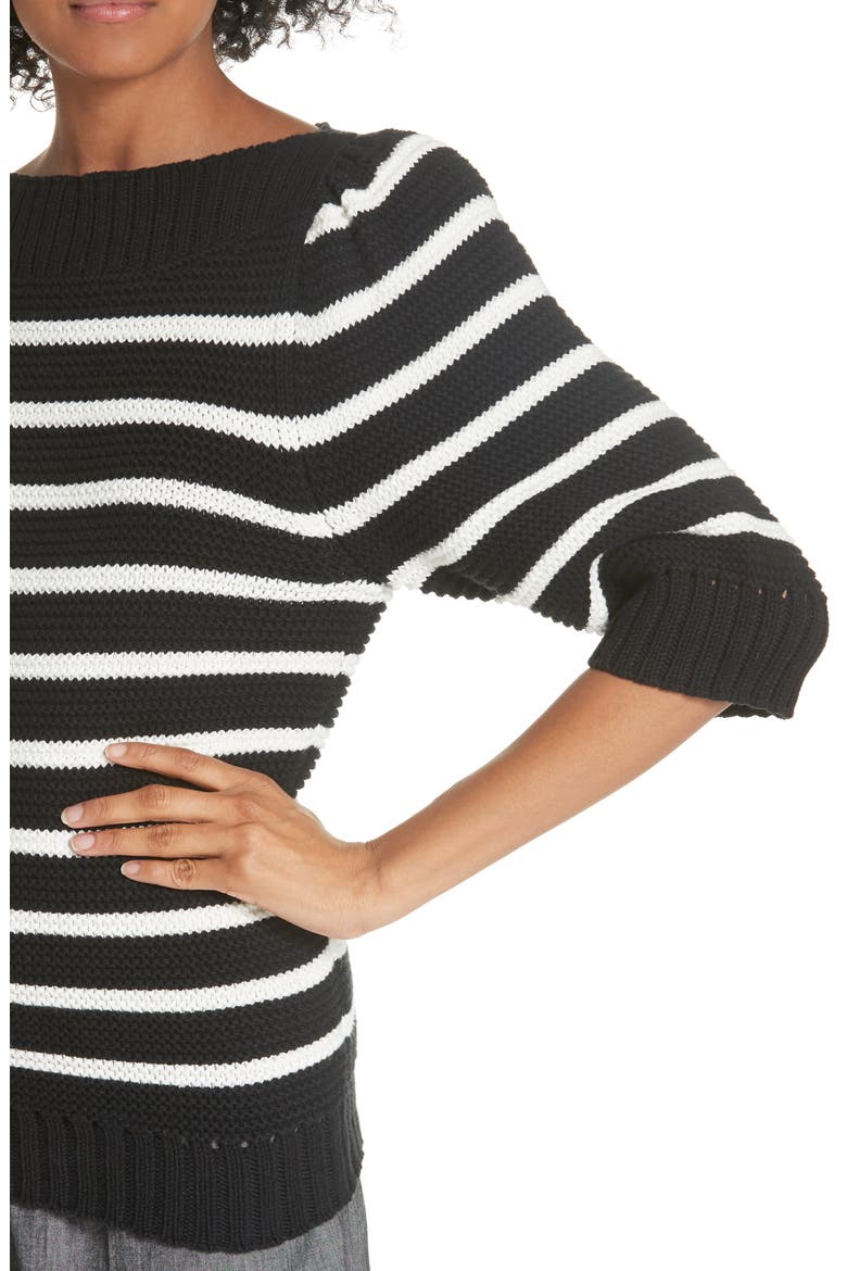Puff Sleeve Stripe Sweater, Alternate, color, BLACK COMBO
