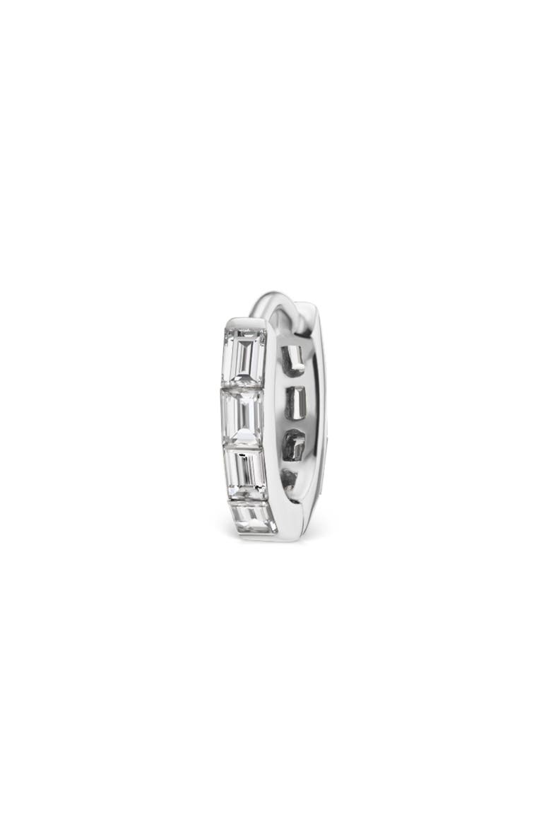 Invisible Set Baguette Diamond Eternity Hoop Earring, Main, color, WHITE GOLD