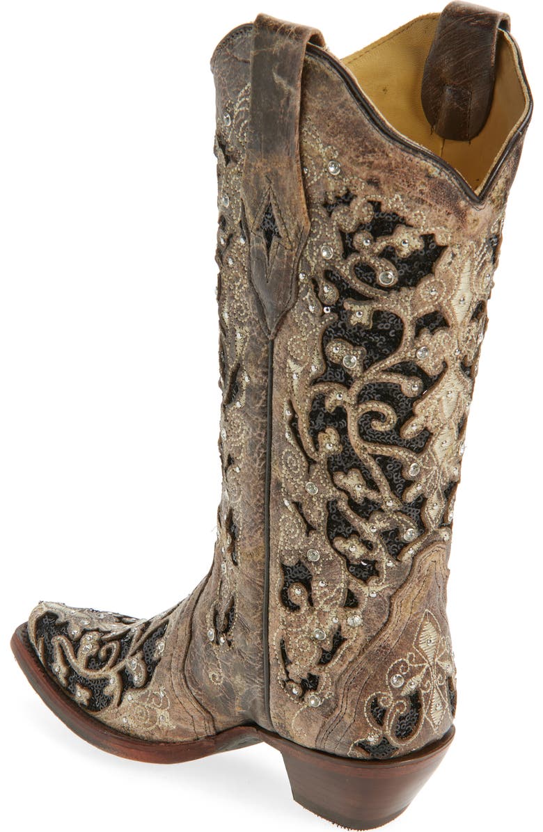CORRAL Sequin Mid Calf Western Boot, Alternate, color, Brown