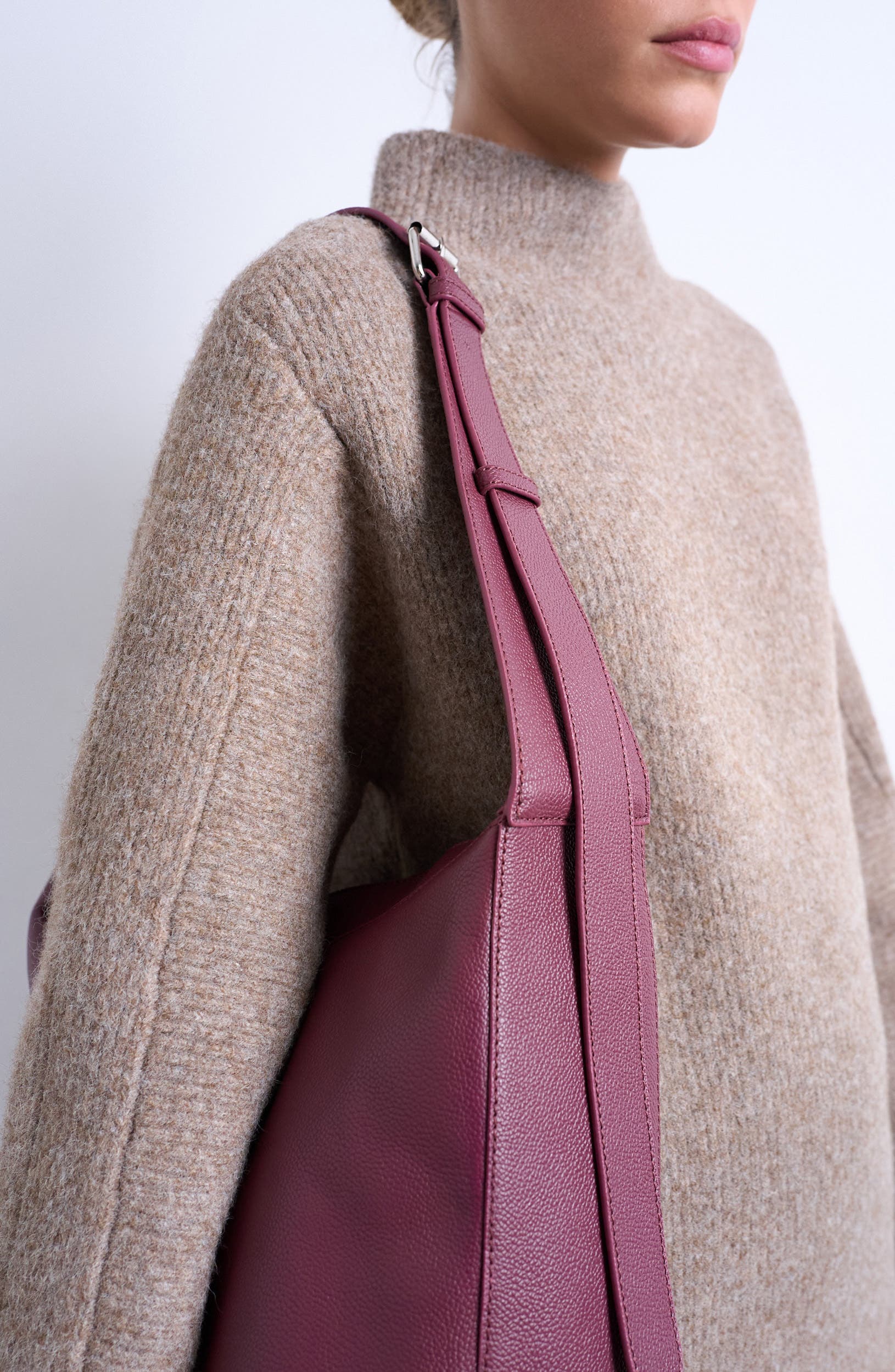 Topshop Oversize Leather Tote, Alternate, color, Burgundy