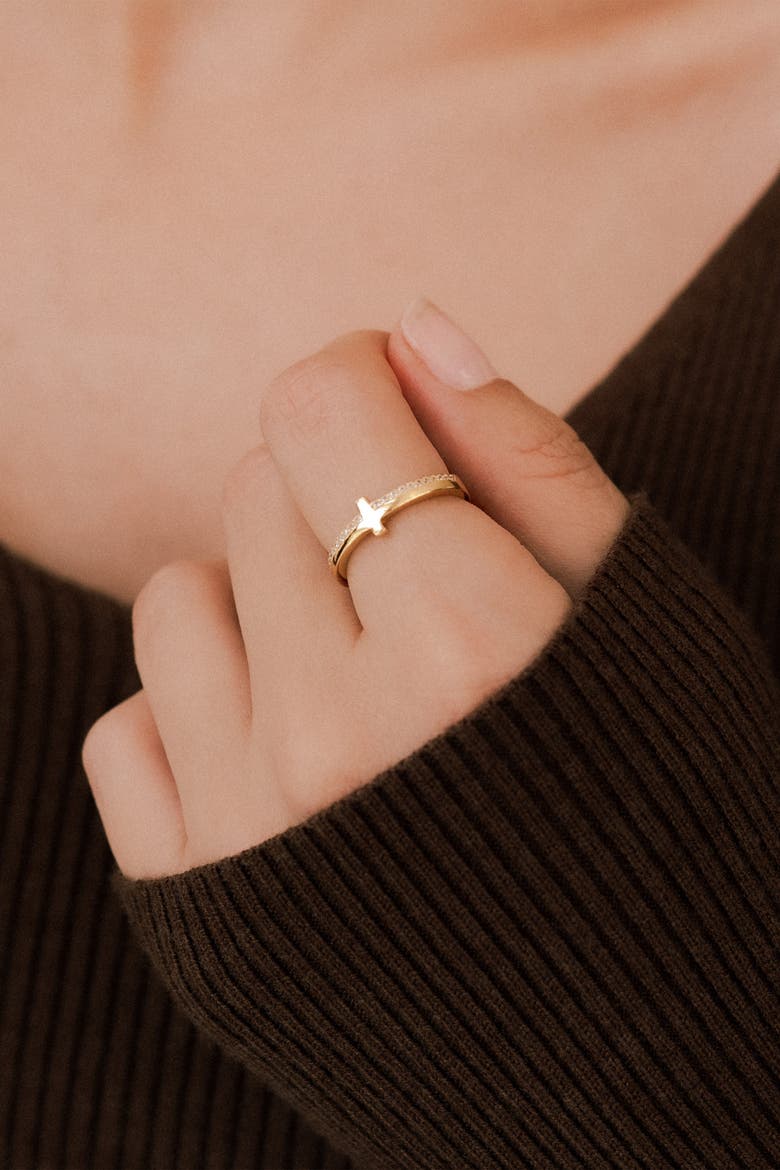 Let God Be In Control Golden Cross Ring, Alternate, color, 18k Gold over Sterling Silver