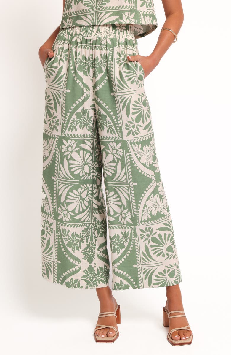 Petal & Pup Nevin Printed Wide Leg Pants, Main, color, Green Floral