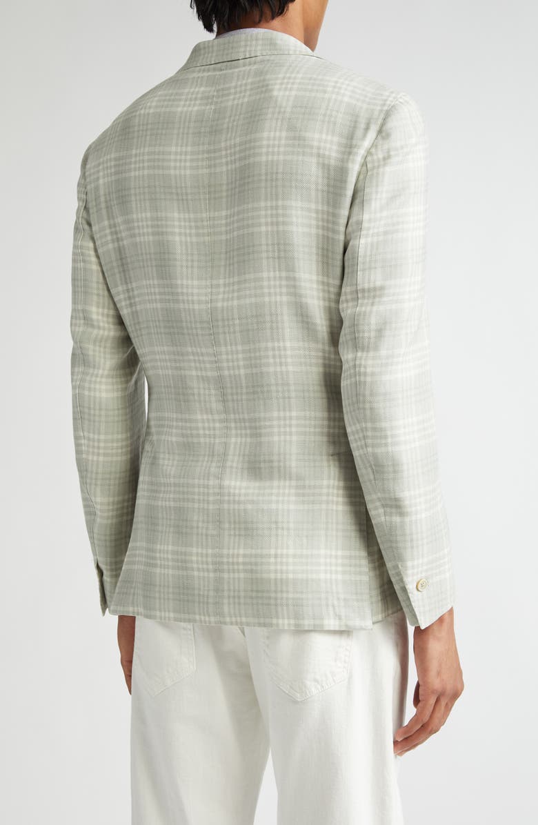 Eleventy Unstructured Plaid Linen & Wool Blend Sport Coat, Alternate, color, Military Green