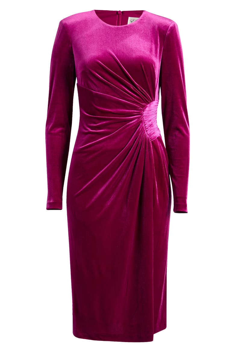 Side Gather Long Sleeve Velvet Dress, Alternate, color, FCH