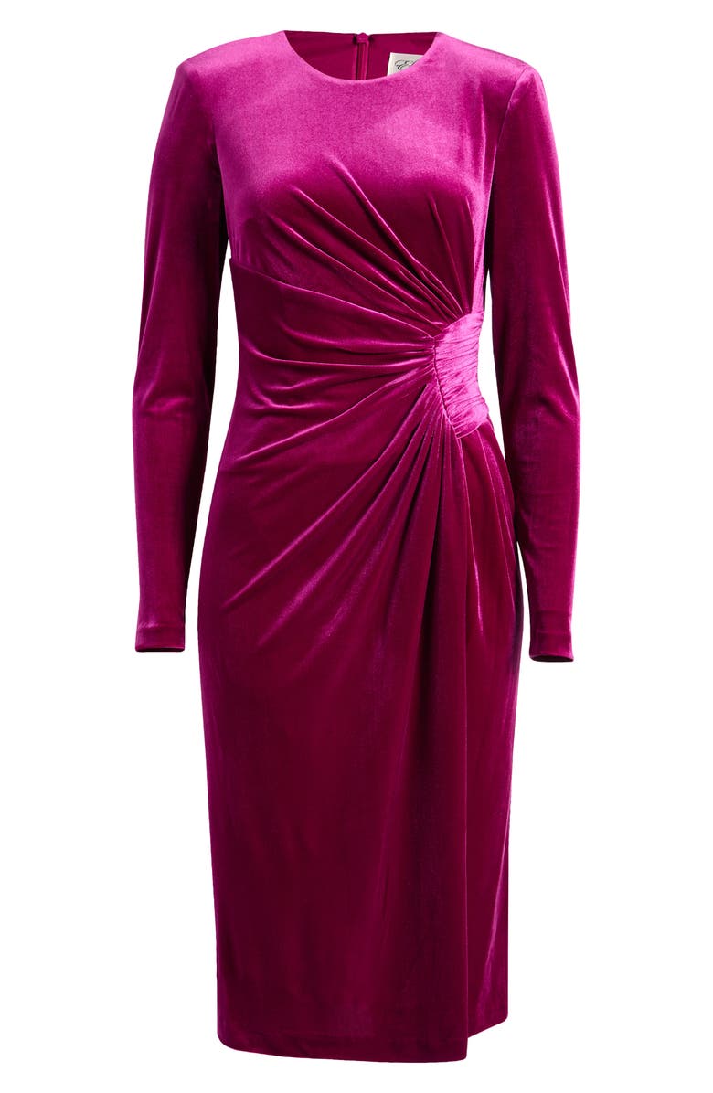Eliza J Side Gather Long Sleeve Velvet Dress, Alternate, color, 