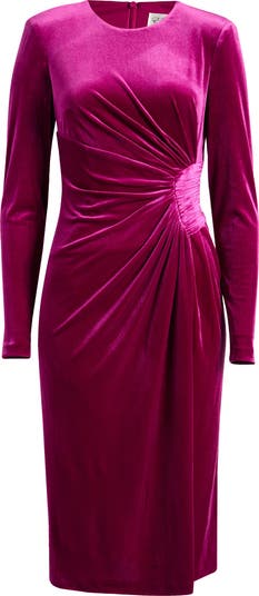 Eliza J Side Gather Long Sleeve Velvet Dress | Nordstrom