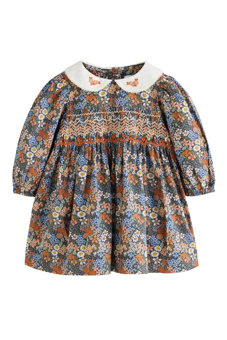 Ditsy Floral Smocked Dress, Knickers & Socks Set, Alternate, color, BLUE