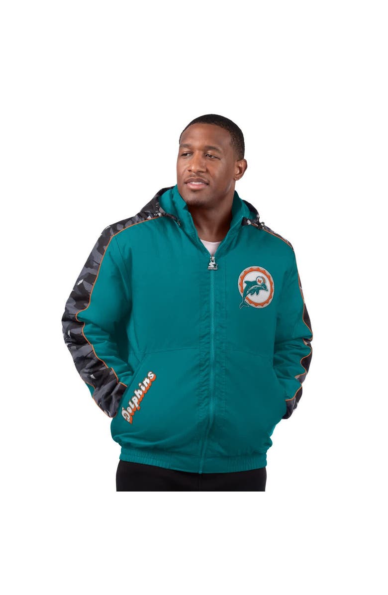 STARTER Men's Starter Aqua Miami Dolphins Thursday Night Gridiron Full-Zip Hoodie Jacket, Alternate, color, Aqua