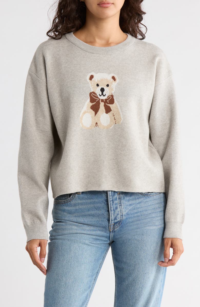 Vigoss Bear Crop Sweater, Main, color, Heather Grey