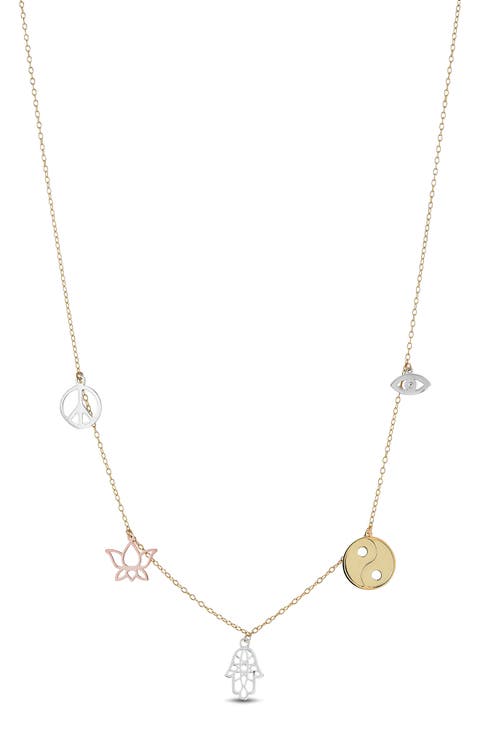 Tri-Tone Mixed Charm Necklace