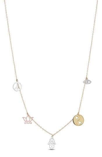 Frankie & Zoe Tri-tone Mixed Charm Necklace In Gold