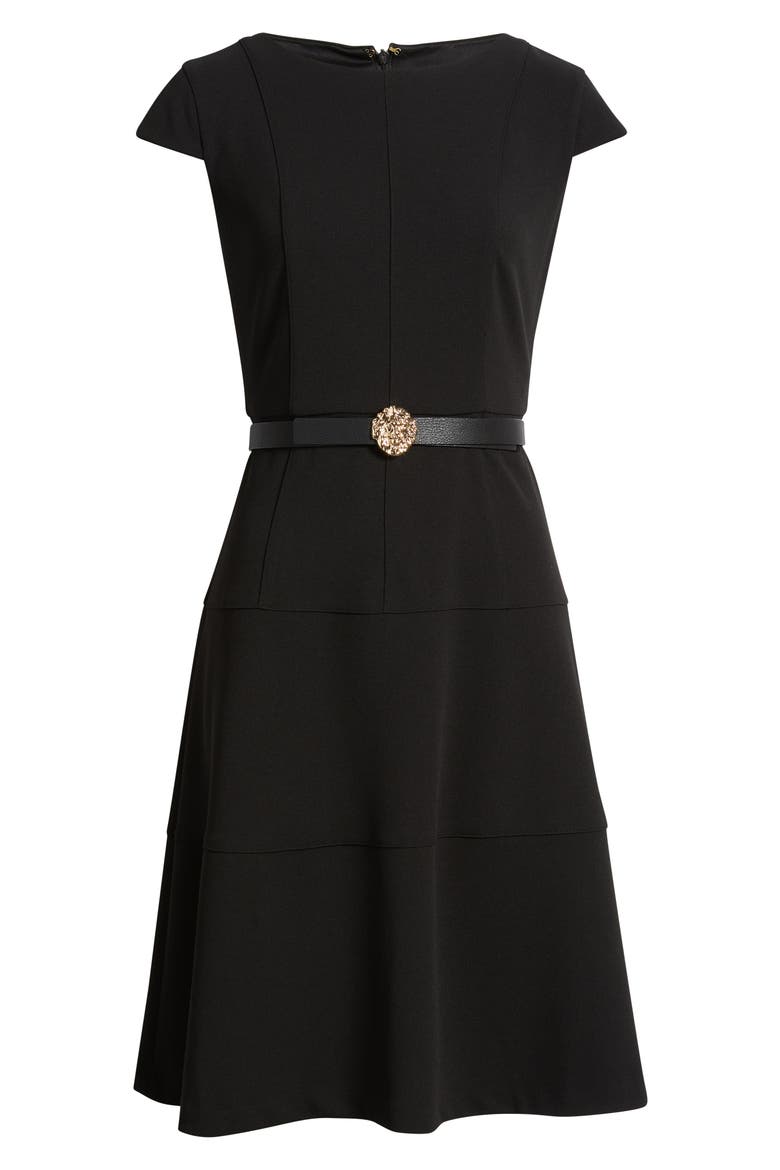 Belted Scuba Crepe Midi Dress, Alternate, color, ANNE BLACK